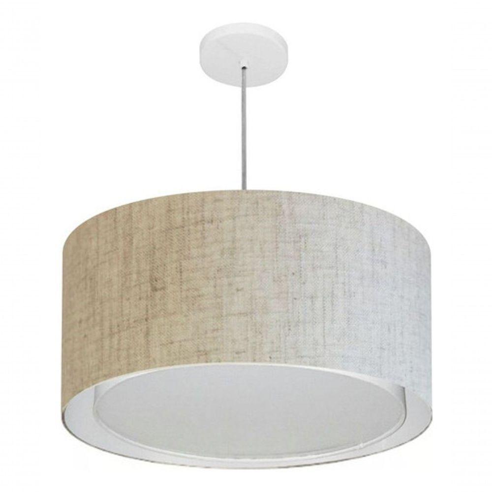 Lustre Pendente Cilíndrico Duplo Vivare Md-4295 Cúpula Em Tecido 50x30cm - Bivolt Rustico-bege 127/220v - 3