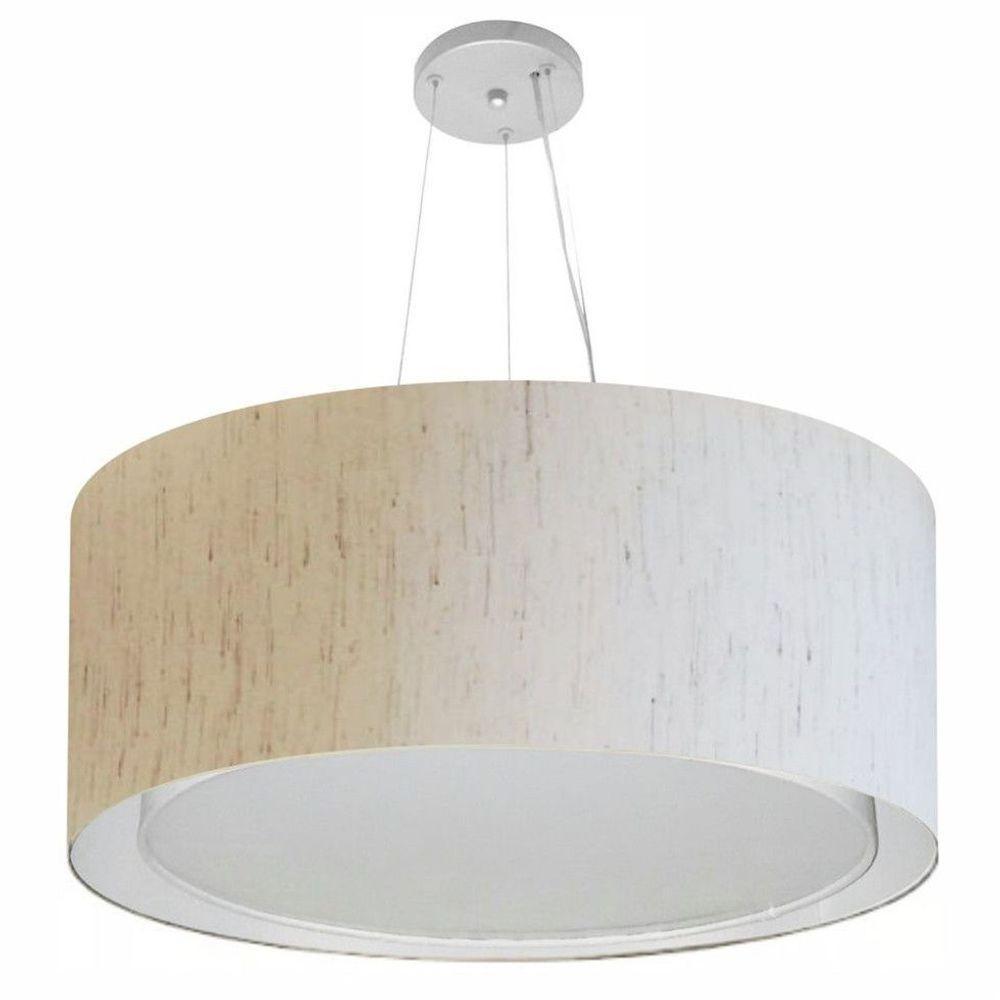 Lustre Pendente Cilíndrico Duplo Vivare Md-4301 Cúpula Em Tecido 55x30cm - Bivolt Linho Bege 127/220v - 1