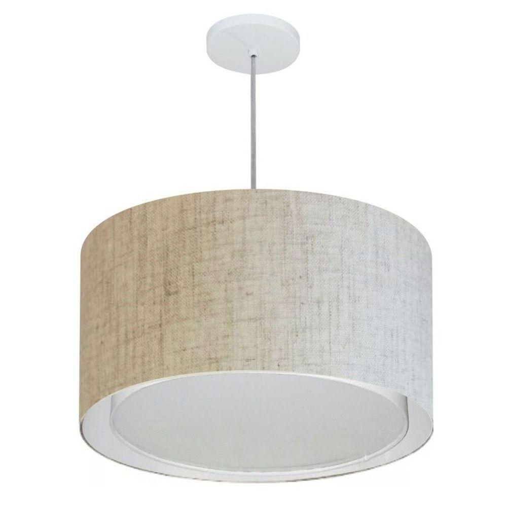 Lustre Pendente Cilíndrico Duplo Md-4293 Cúpula Em Tecido 45x30cm Rustico Bege - Bivolt - 1