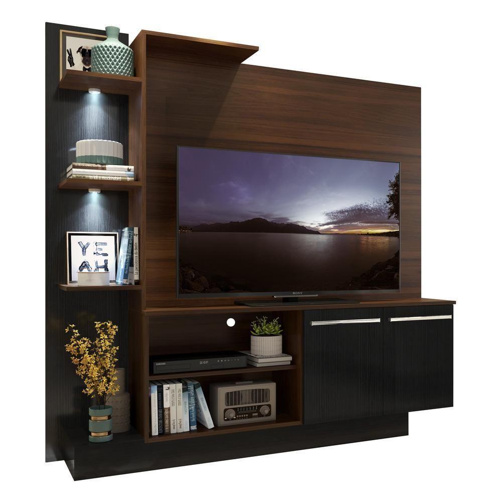 Estante Tv 55" Com 2 Leds E 2 Portas Dallas Multimóveis V3398 Madeirada/Preta Madeirado/Preto - 1