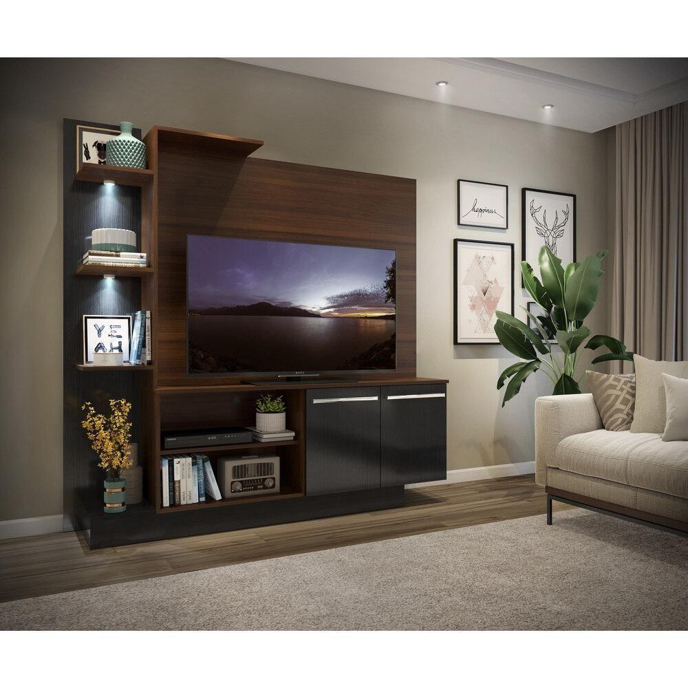 Estante Tv 55" Com 2 Leds E 2 Portas Dallas Multimóveis V3398 Madeirada/Preta Madeirado/Preto - 2