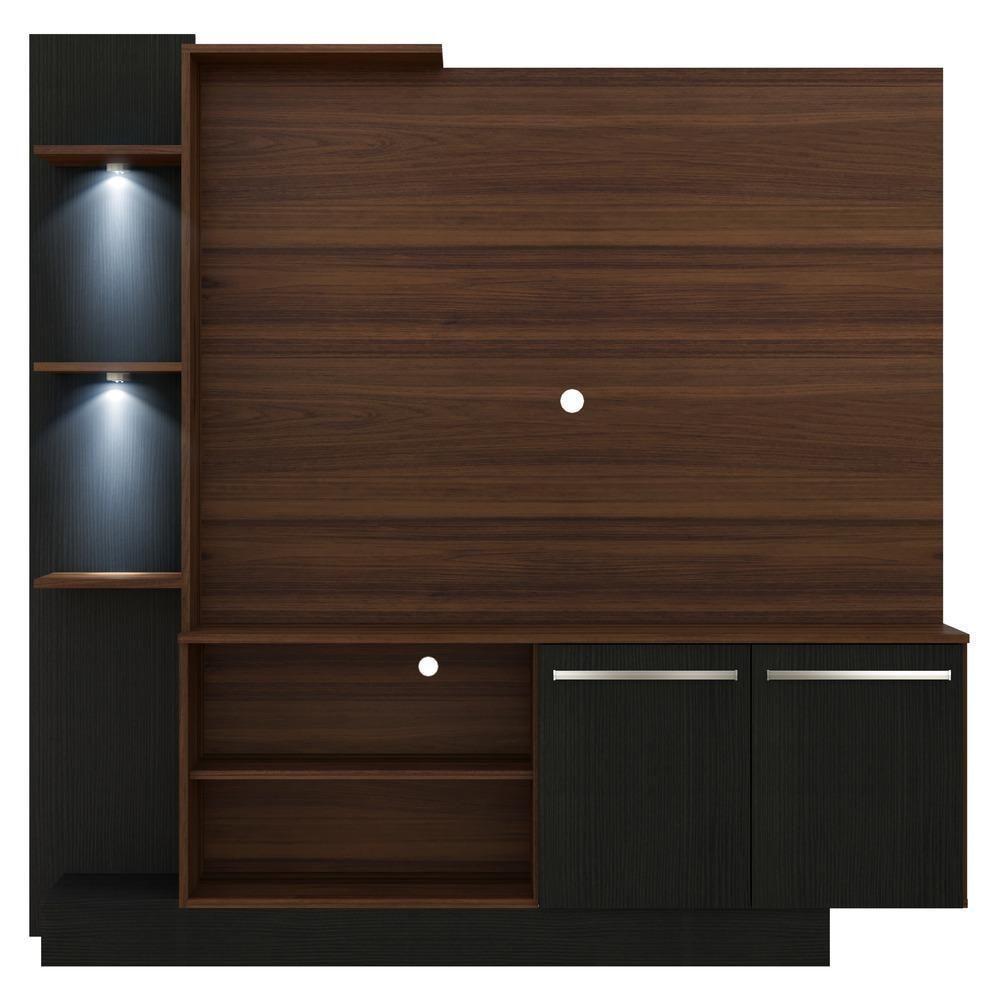 Estante Tv 55" Com 2 Leds E 2 Portas Dallas Multimóveis V3398 Madeirada/Preta Madeirado/Preto - 3