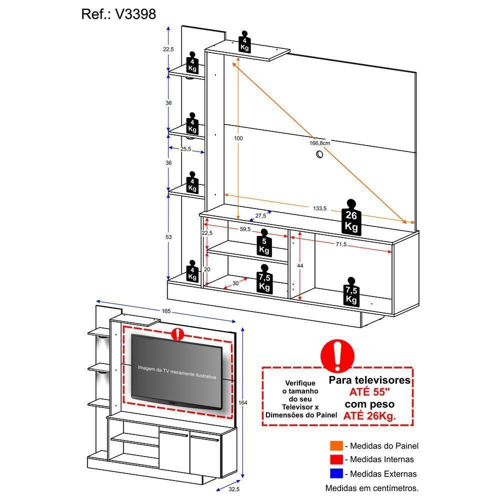 Estante Tv 55" Com 2 Leds E 2 Portas Dallas Multimóveis V3398 Madeirada/Preta Madeirado/Preto - 5