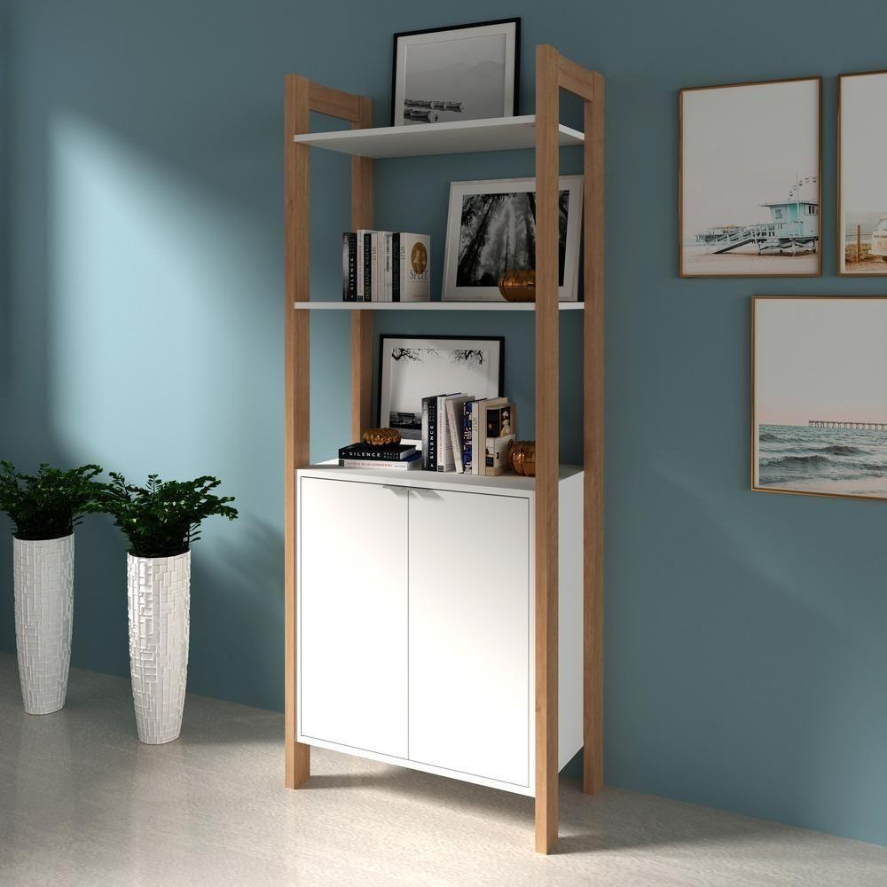 Estante Escritório Multiuso Com 2 Portas Mutimóveis Cr25004 Amêncoa/branca - 1