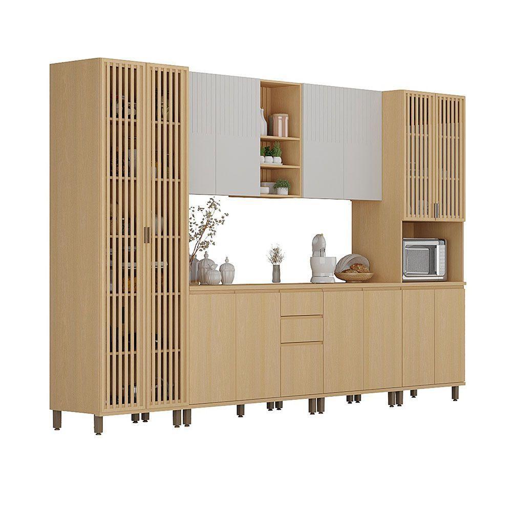 Cozinha Completa 100% Mdf 6 Pçs Aura Luciane Móveis Carvalho/carvalho/cinza Cristal - 2