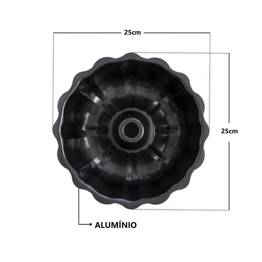 Forma Antiaderente Em Alumínio Para Bolo E Pudim 25cm Com Furo Central - 2