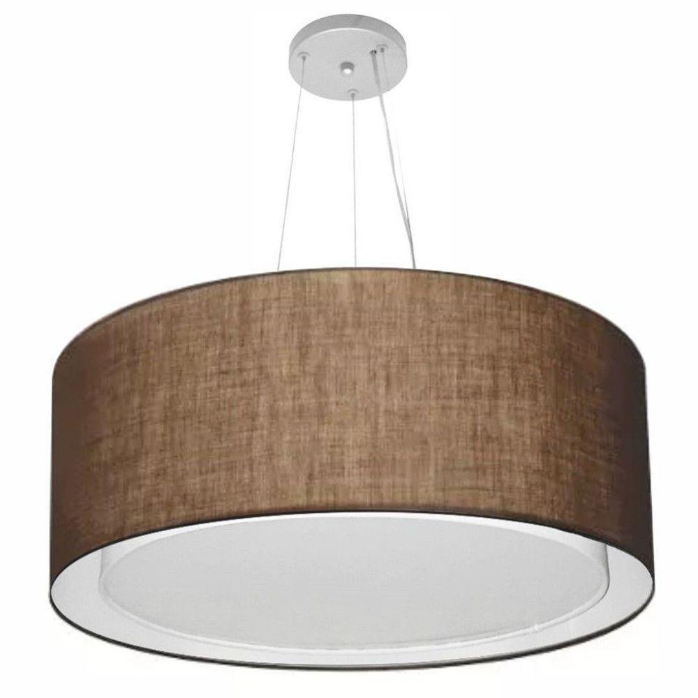Lustre Pendente Cilíndrico Duplo Vivare Md-4302 Cúpula Em Tecido 60x30cm - Bivolt Café 127/220v - 1