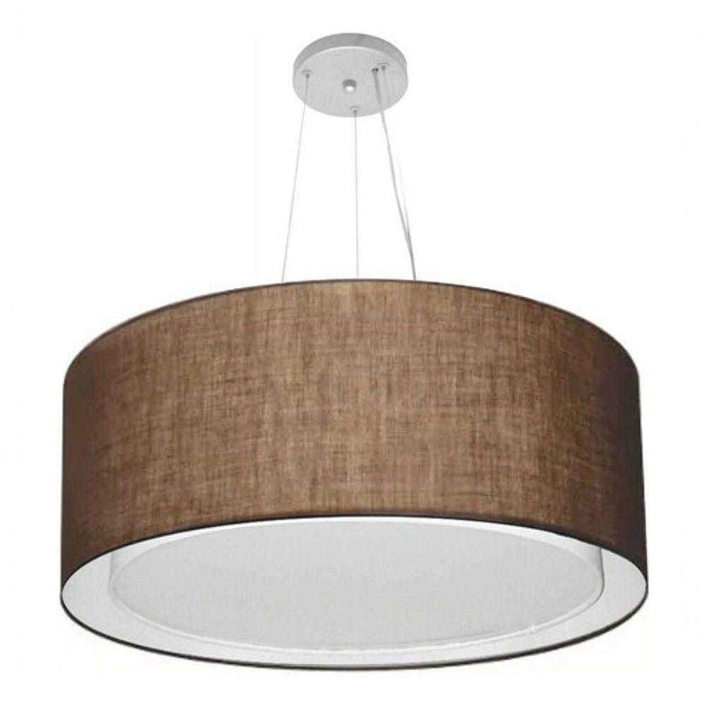 Lustre Pendente Cilíndrico Duplo Vivare Md-4302 Cúpula Em Tecido 60x30cm - Bivolt Café 127/220v - 3