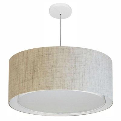Lustre Pendente Cilíndrico Duplo Vivare Md-4298 Cúpula Em Tecido 60x30cm - Bivolt Rustico-bege 127/220v