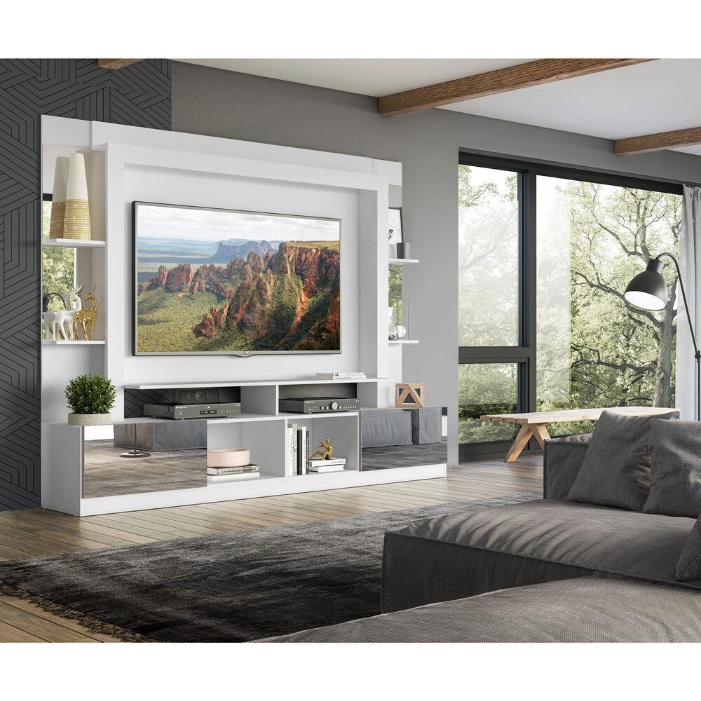 Estante Com Suporte Tv 65" E Espelho Oslo Multimóveis V3381 Branca/Lacca Fumê Branco/Lacca Fumê - 2