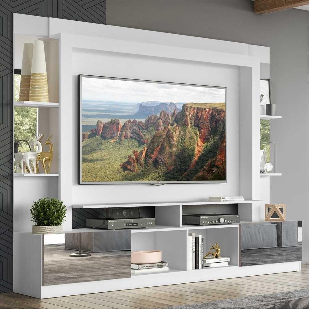 Estante Com Suporte Tv 65" E Espelho Oslo Multimóveis V3381 Branca/Lacca Fumê Branco/Lacca Fumê - 7