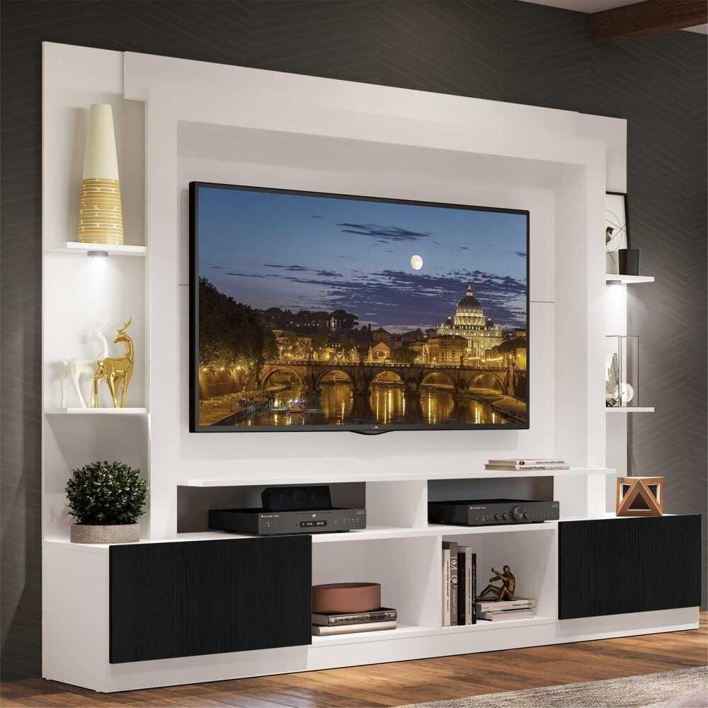Estante Com Suporte Tv 65" E Leds Berlim Multimóveis V3384 Branca/Preta Branco/Preto - 7