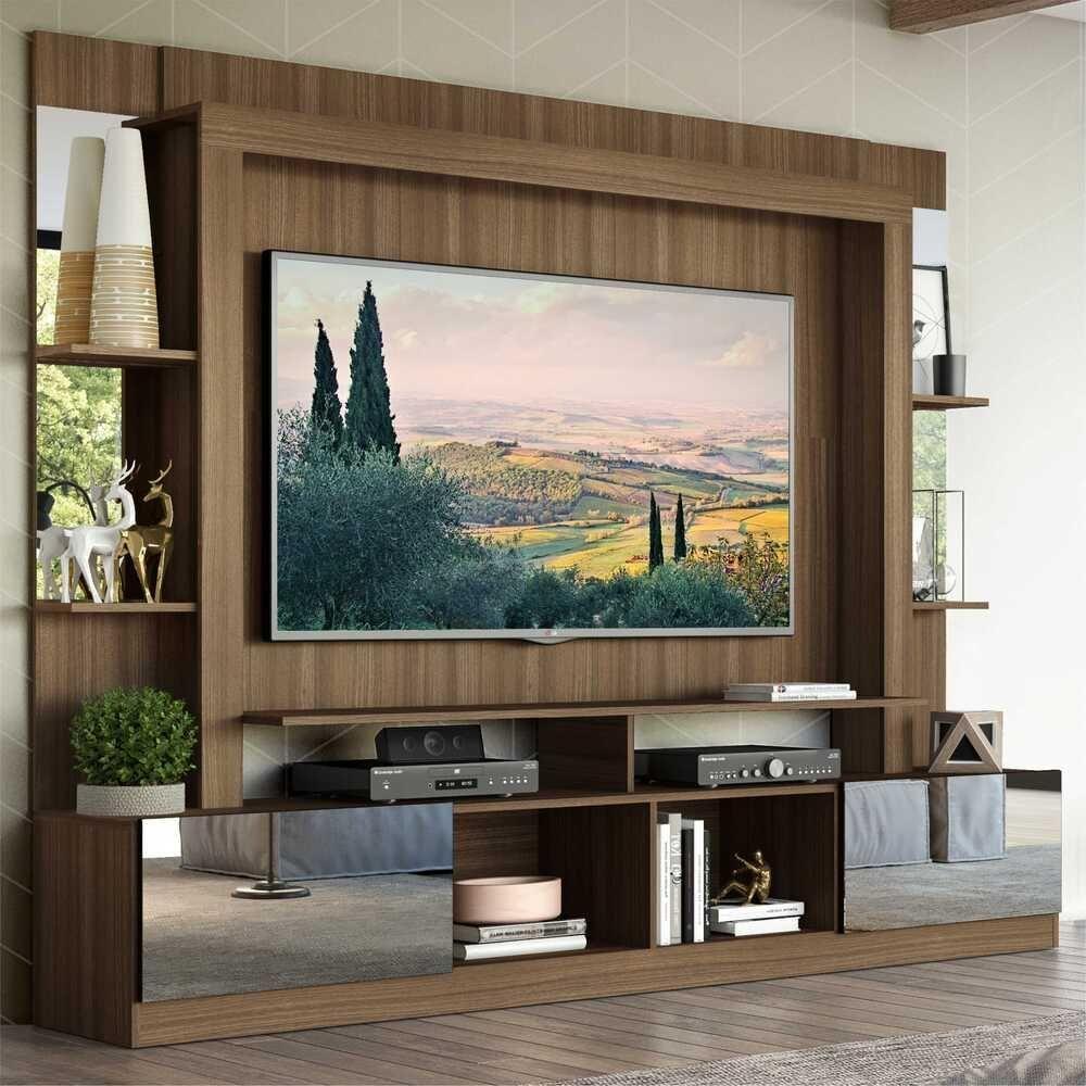 Estante Com Suporte Tv 65" E Espelho Oslo Multimóveis V3381 Madeirada/preta Madeirado/preto - 4