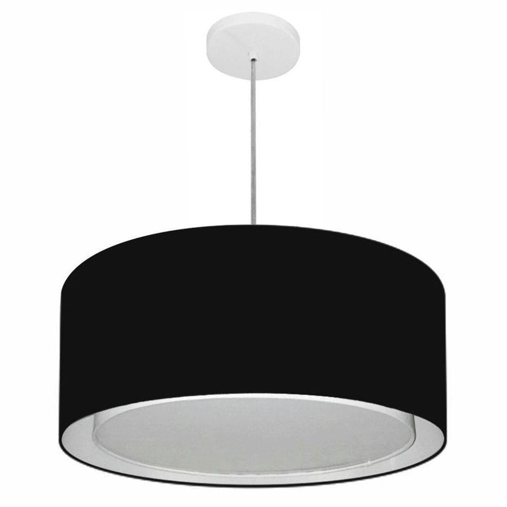 Lustre Pendente Cilíndrico Duplo Vivare Md-4294 Cúpula Em Tecido 50x25cm - Bivolt Preto 127/220v - 1