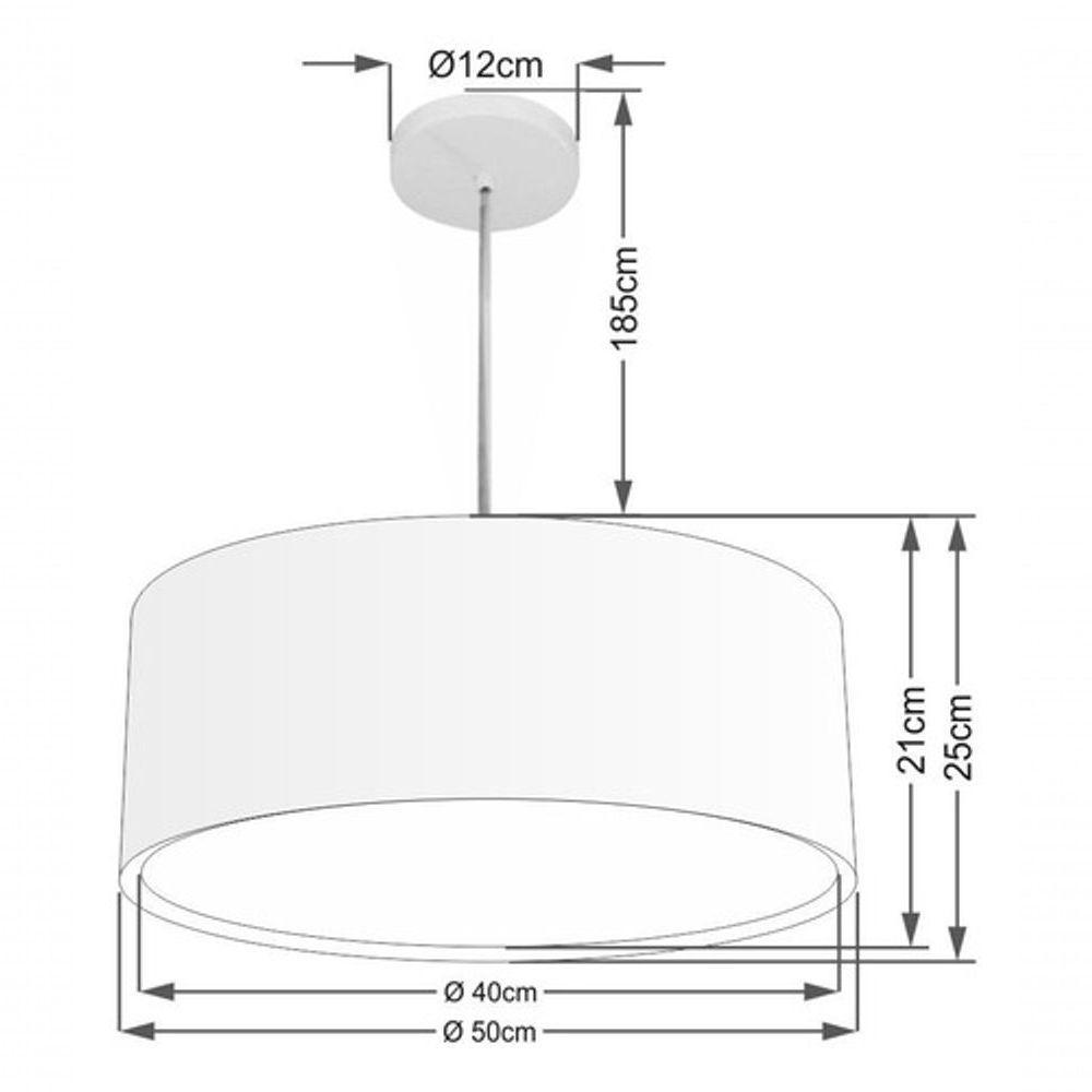Lustre Pendente Cilíndrico Duplo Vivare Md-4294 Cúpula Em Tecido 50x25cm - Bivolt Preto 127/220v - 4