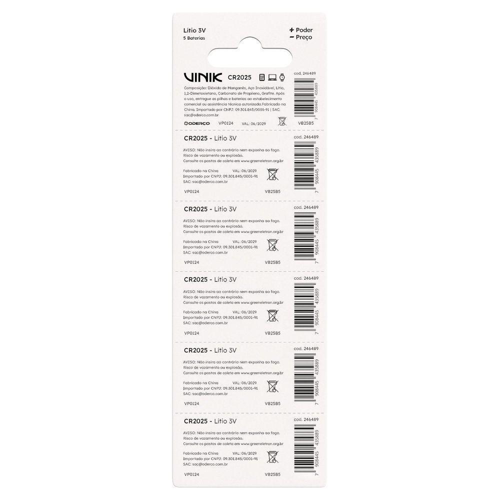 Bateria De Lítio Cr2025 C-5 3v - Vb25b5 - 3