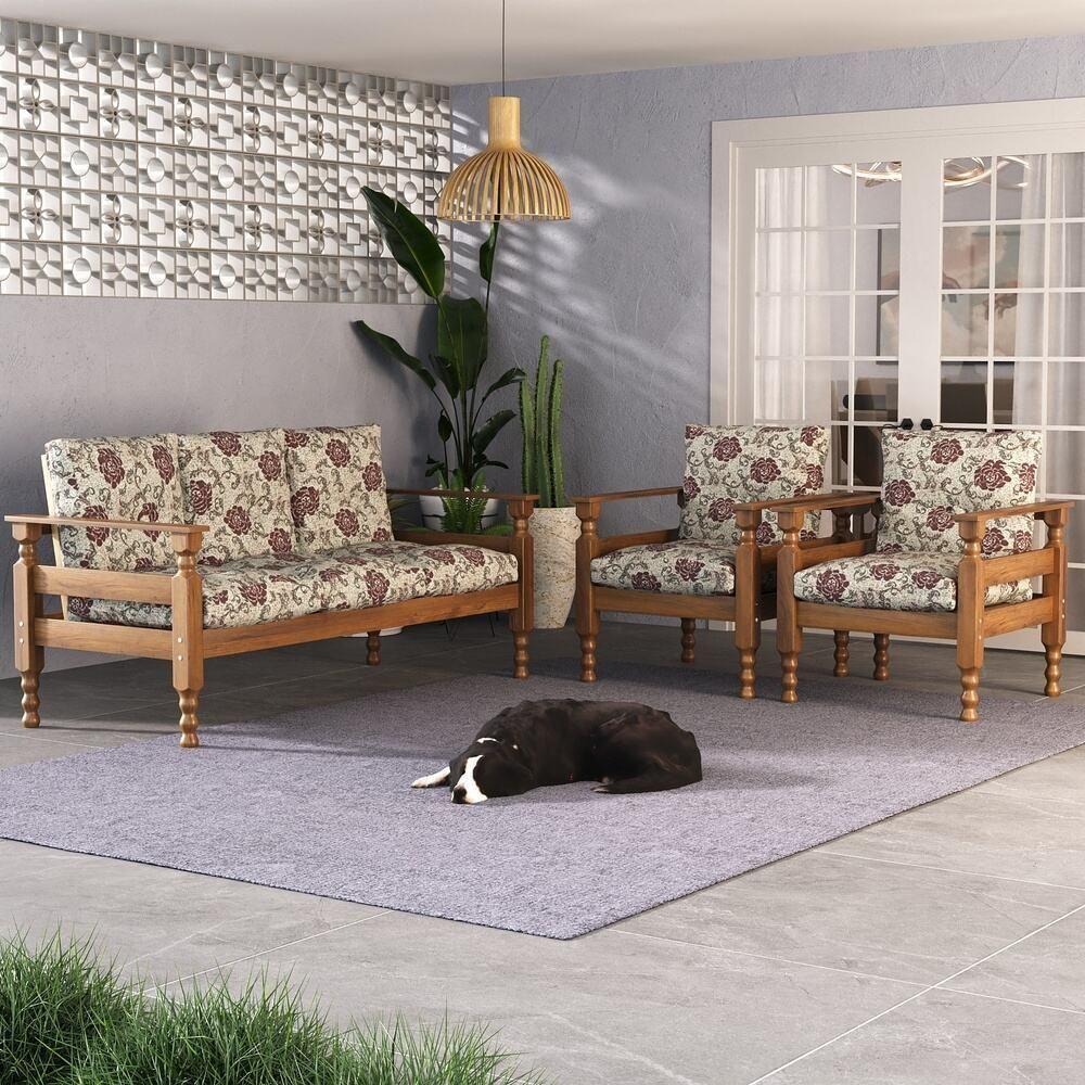 Jogo Sofá Madeira Maciça 3 Lugares E 2 Poltronas Liz Multimóveis Vcr7001 Floral Vermelho Floral Vermelho - 5