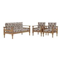 Jogo Sofá Madeira Maciça 3 Lugares E 2 Poltronas Liz Multimóveis Vcr7001 Floral Vermelho Floral Vermelho - 1