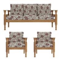 Jogo Sofá Madeira Maciça 3 Lugares E 2 Poltronas Liz Multimóveis Vcr7001 Floral Vermelho Floral Vermelho - 2