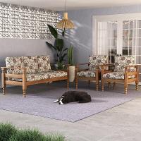 Jogo Sofá Madeira Maciça 3 Lugares E 2 Poltronas Liz Multimóveis Vcr7001 Floral Vermelho Floral Vermelho - 5