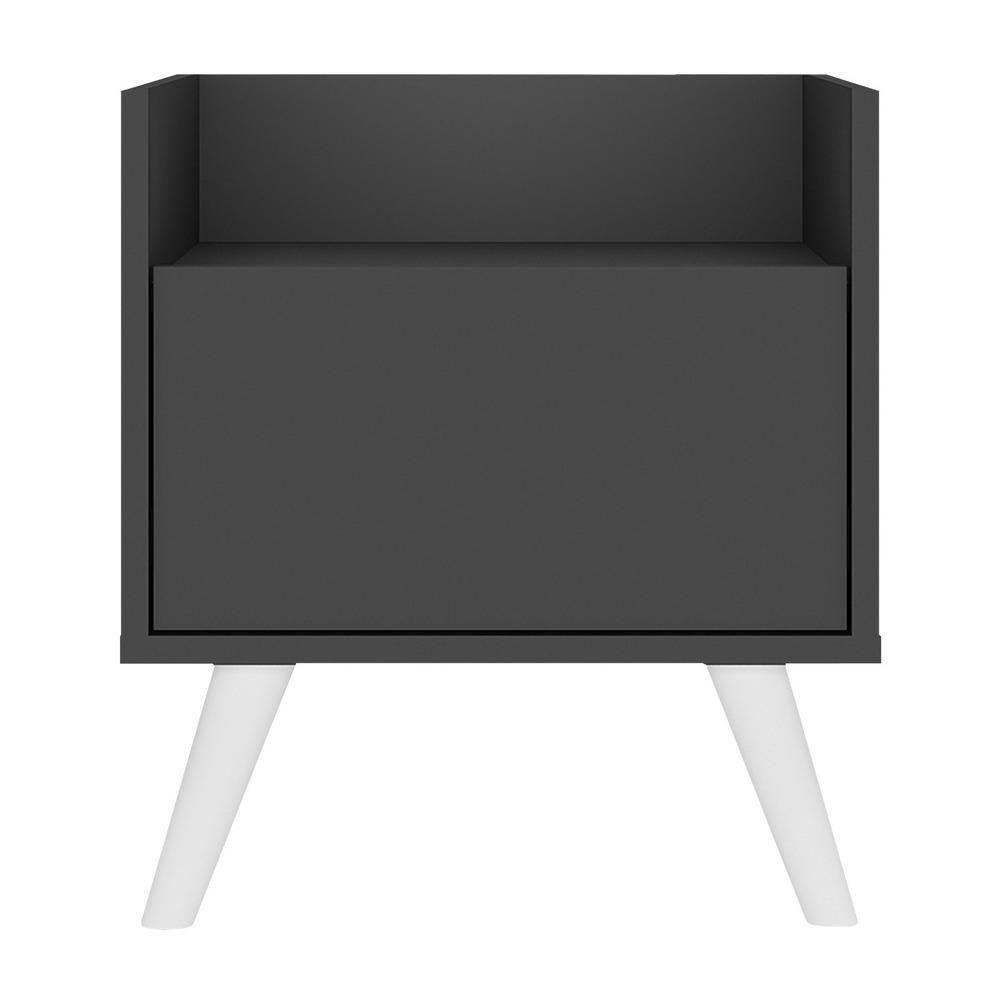 Kit Com 2 Mesas De Cabeceira 40 Cm Com Pés Retrô Multimóveis Mp4044 Preta/Branca - 2