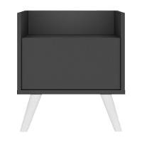 Kit Com 2 Mesas De Cabeceira 40 Cm Com Pés Retrô Multimóveis Mp4044 Preta/Branca - 2