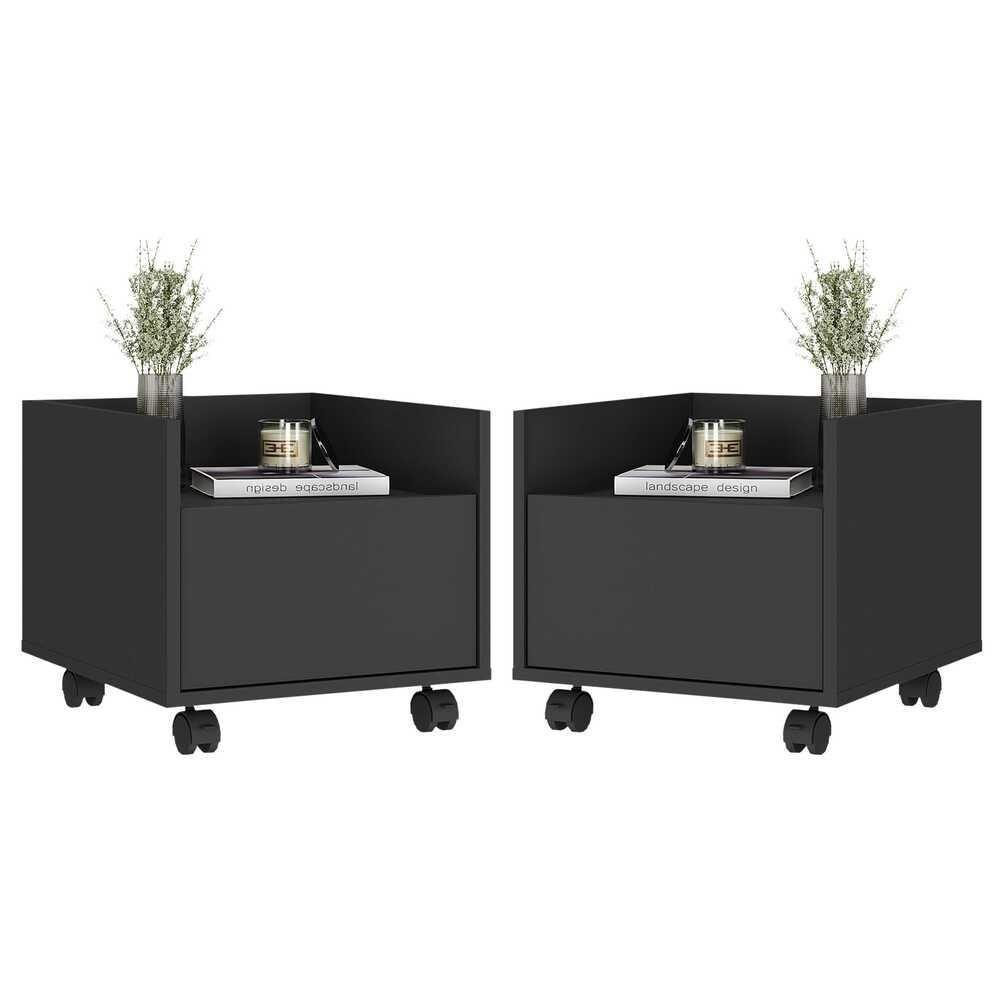 Kit Com 2 Mesas De Cabeceira 40 Cm Com Rodízios Multimóveis Mp4045 Preta - 1