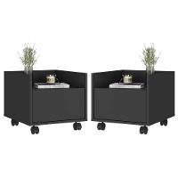 Kit Com 2 Mesas De Cabeceira 40 Cm Com Rodízios Multimóveis Mp4045 Preta - 1