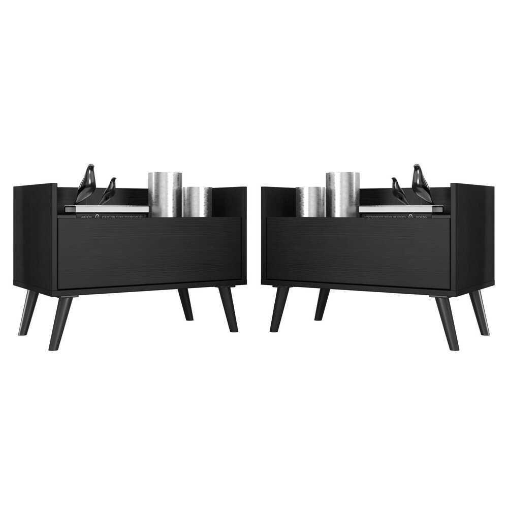 Kit com 2 Mesas de Cabeceira 60 Cm com Pés Retrô Preta - 1