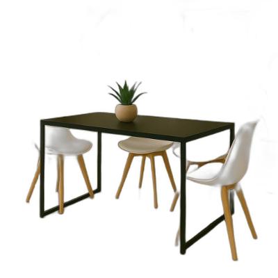 Conjunto Mesa Retangular 120x80cm Tampo Preto E Estrutura Em Aço + 4 Cadeiras Brancas Pés Em Madeira