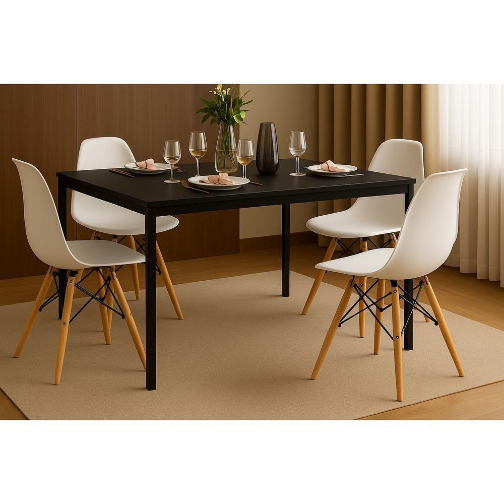 Conjunto Mesa De Jantar 120x80cm Com 4 Cadeiras Eames Brancas – Tampo Preto, Design Moderno E Sofisticado - 1