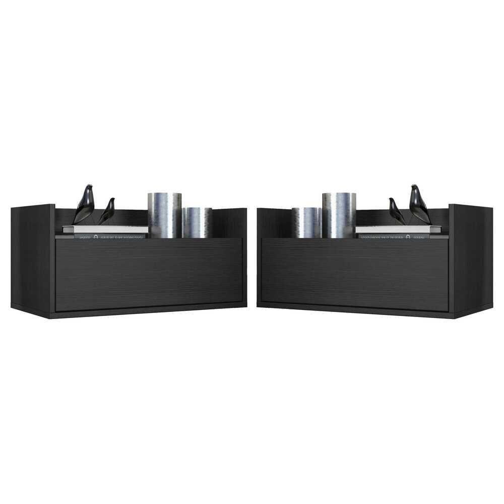 Kit com 2 Mesas de Cabeceira 60 Cm Suspensa Preta - 1