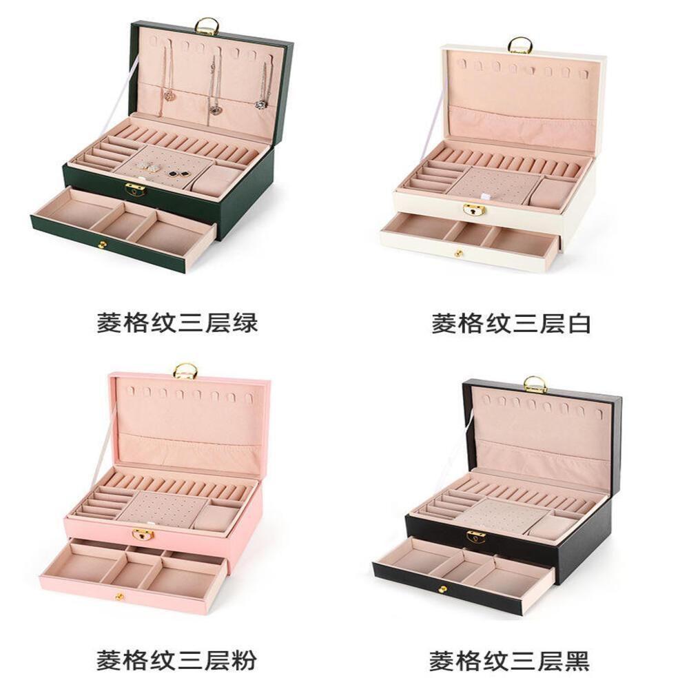 Maleta Porta Joias Caixa Organizador Brincos Estojo Aneis Pulseiras Relogio Gaveta 2 Andares Viagem Rosa - 6