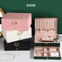 Maleta Porta Joias Caixa Organizador Brincos Estojo Aneis Pulseiras Relogio Gaveta 2 Andares Viagem Rosa - 3