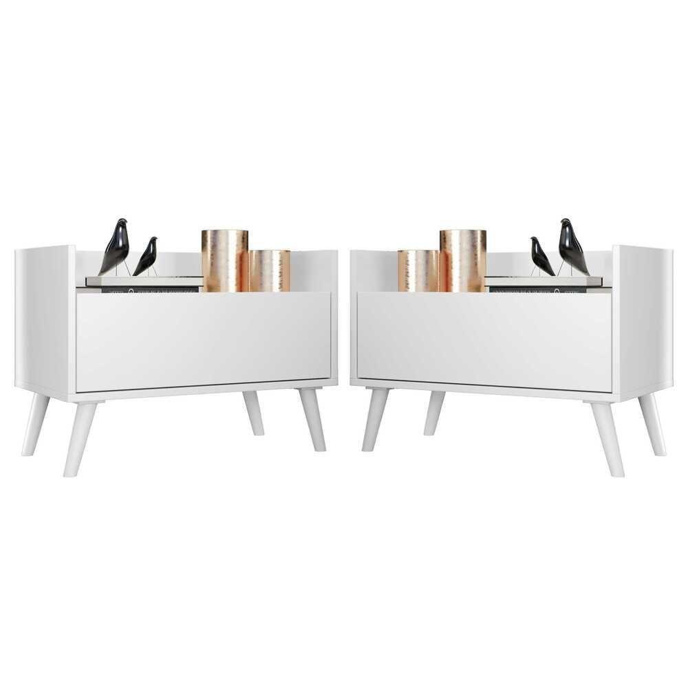 Kit com 2 Mesas de Cabeceira 60 Cm com Pés Retrô Branca - 1