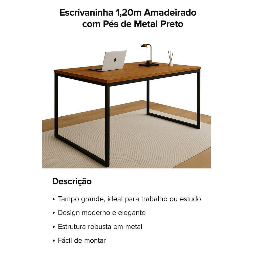 Mesa Industrial Freijó 1,20m X 0,80m Estrutura De Metal Tampo Mdf - 3