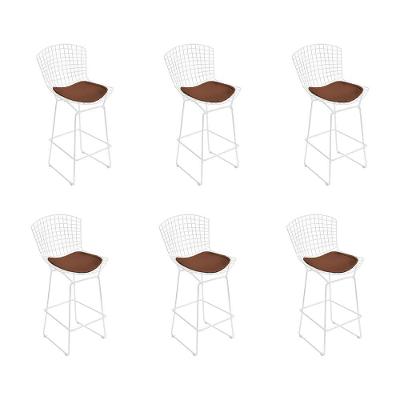 Kit 6 Banquetas Bistrô Bertoia Branca D60 Com Assento Marrom