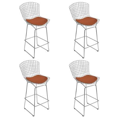 Kit 4 Banquetas Bistrô Bertoia Cromada D70 Com Assento Sintético Cobre