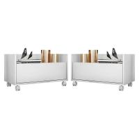 Kit com 2 Mesas de Cabeceira 60cm com Rodízios Branca - 1