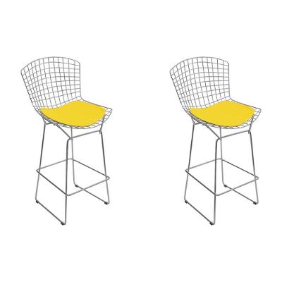Kit 2 Banquetas Bistrô Bertoia Cromada D70 Com Assento Sintético Amarelo