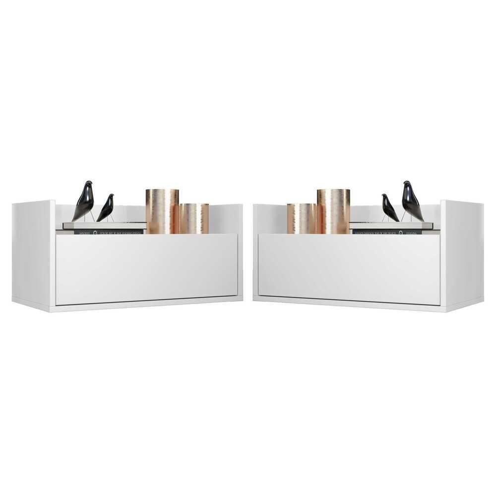 Kit com 2 Mesas de Cabeceira 60 Cm Suspensa Branca - 1