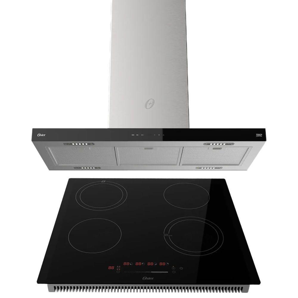 Kit Cooktop Indução 4 Bocas E Coifa De Ilha 90 Cm Oster 220V - 1