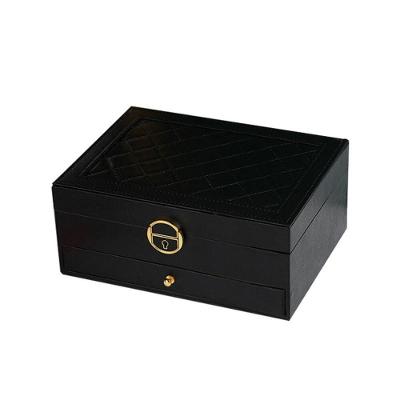 Maleta Porta Joias Caixa Organizador Brincos Estojo Aneis Pulseiras Relogio Gaveta 2 Andares Viagem Preto