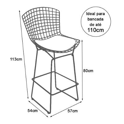 Banqueta Bertoia Preta D80 Assento Preto