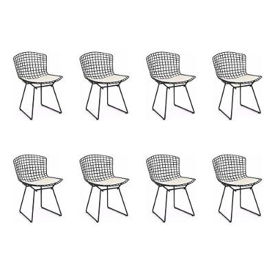 Kit 8 Cadeiras Bertoia Preta Com Assento Branco