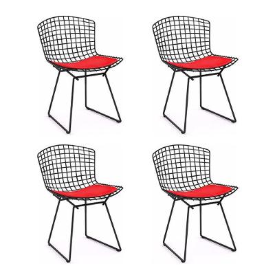 Kit 4 Cadeiras Bertoia Preta Com Assento Vermelho