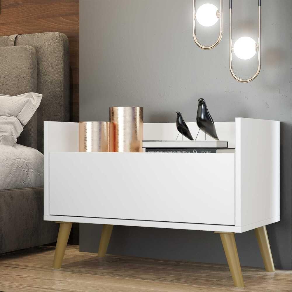 Kit com 2 Mesas de Cabeceira 60 Cm com Pés Retrô Branca - 2