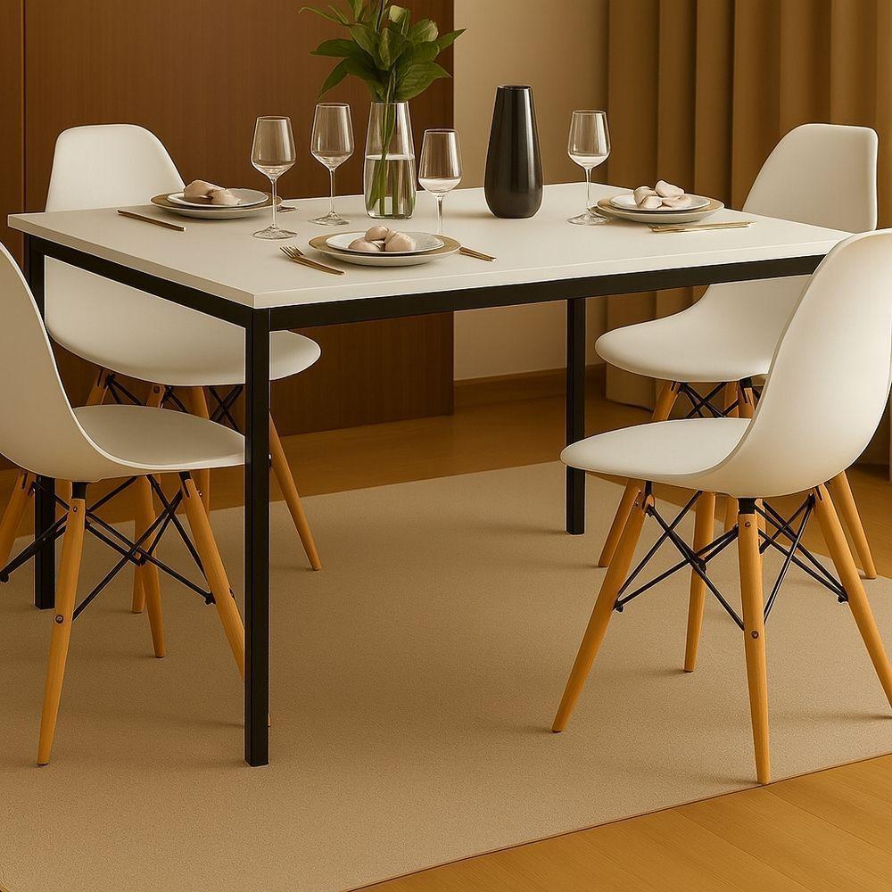 Conjunto Mesa 120x80cm Tampo Branco Com 4 Cadeiras Eames Brancas – Design Moderno - 1