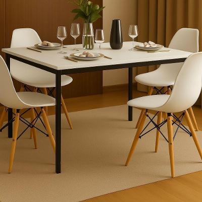 Conjunto Mesa 120x80cm Tampo Branco Com 4 Cadeiras Eames Brancas – Design Moderno