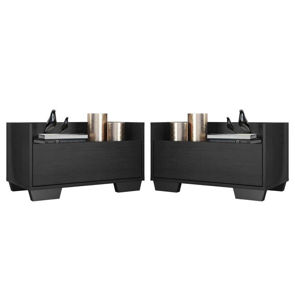 Kit com 2 Mesas de Cabeceira 60 Cm com Pés Quadrados Preta - 1